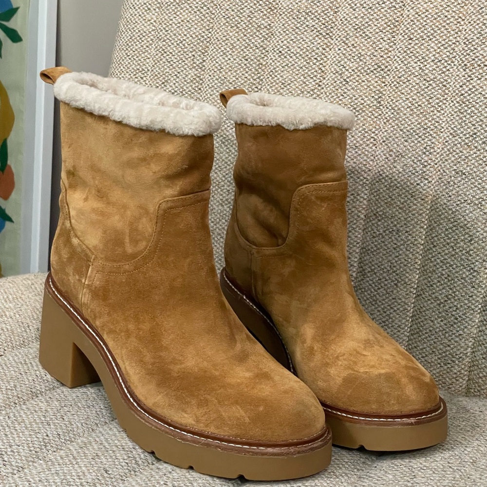 Vince Camel Suede Shearling-Lined Ankle Boots